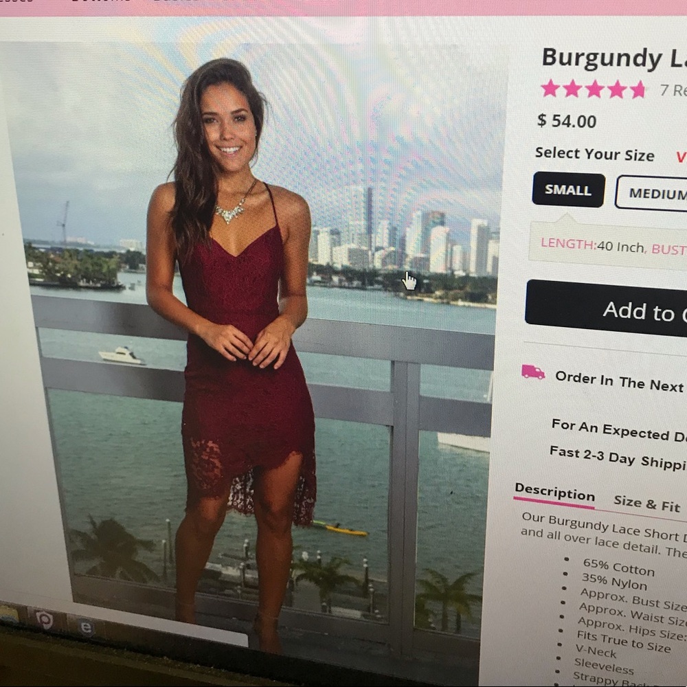 Burgundy Lace Short Dress with Strappy Back